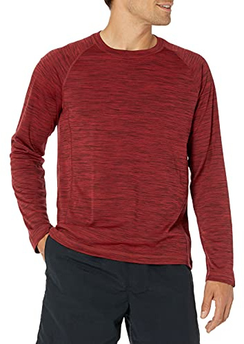 Amazon Essentials Men's Long-Sleeve Quick-Dry UPF 50 Swim Tee, Red Heather, Large