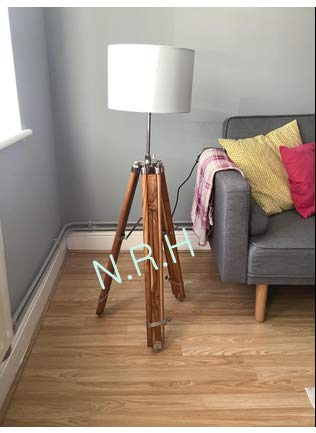 Lampadaire trépied en bois naturel finition chromée (sans abat-jour)
