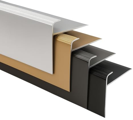 Profilo per bordi per gradini di sicurezza, forma a F, profilo paragradino per scale, per pavimenti con altezza di 7-8 mm, con Materiale di montaggio. Lunghezza: 134 cm Altezza: 53 mm, Colore oro