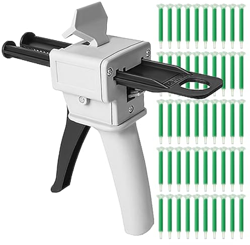 MAGIIN AB Pistola per Colla Epossidica 50 ml Adesivo per Manico Miscela 1: 1 e 2: 1 con Impugnatura a Pistola (Pistola + 50 Ugello)