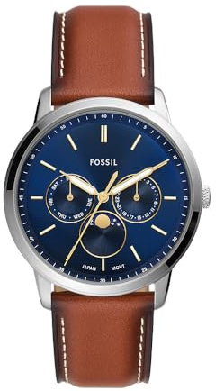 FOSSIL Montre Neutra pour Homme, Mouvement Multifonction à Phases de Lune avec Bracelet en Acier Inoxydable ou en Cuir