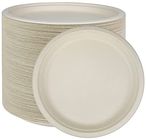NYHI 125 Pack 10 Inch Heavy Duty Disposable Plates Bulk For Adults Kids Brown Sugarcane Paper Plates Cut Leak Resistant Compostable