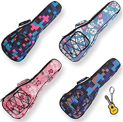 Glenmi Ukulelentasche Ukulelentasche 21/23/26 Zoll Weich 10 Mm Dick Gepolstert Mit Verstellbarem Riemen (Color : Blue Flower, Size : 23inch)
