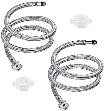 DXLing 2 Pieces Flexible Hose Pipes Tap Tails for Monobloc Basin or Kitchen Toilet Taps M10 x1/2 Fitting 600mm Long Braided Hose Stainless Steel Sink Supply Hose British Standard Pipes (Silver Pipes)