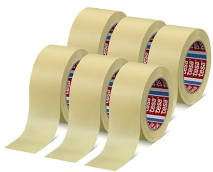Tesa 4323 Nastro in Carta Per Mascheratura, Verniciatura, Carta Gommata Professionale - Colla di Alta Qualità (50 mm - 6 rotoli)
