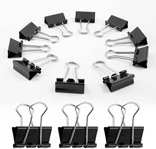 Qjaiune 40 Stück 1,9 cm schwarze Binder-Clips, 10 mm Kapazität, Metall-Büroklemmen | Metall lackiert, 19 mm breit, 10 mm Kapazität, für Papier, Dokumente, Fotoalbum, Schule, Büro, Zuhause