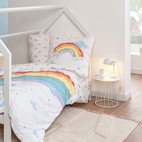 MTOnlinehandel regnbåge bäver sängkläder 135 x 200 mysig – barnsängkläder flickor och pojkar – örngott 80 x 80 påslakan 135 x 200 cm – 100 % bomull