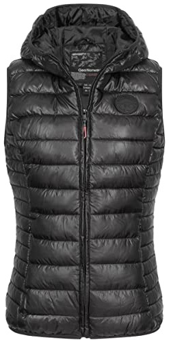 Geographical Norway Chaleco acolchado con capucha de transición otoño invierno Chaleco cortavientos, Negro , M