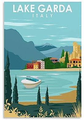 Vintage-Reiseposter Gardasee, Italien, Landschaft, 50 x 75 cm, Leinwanddruck für Wohnzimmer, Schlafzimmer, Wohnheim, Zuhause, Büro, Wanddekoration