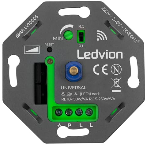 Ledvion Smart LED Dimmer Schalter 250W 240V ohne Abdeckrahmen dimmbar | Für stufenlose Lichtsteuerung zuhause wenn passende dimmbare LED-Lampen verwendet werden