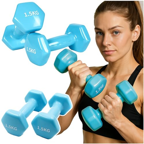 molti Vinyl Hanteln 2er Set, Kurzhanteln mit rutschfester Oberfläche & Hexagon-Form, 2 × 0,5–3 kg, ideal für Fitness, Gymnastik & Zuhause
