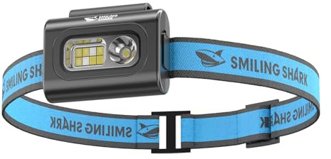 Smiling Shark Headlamp, SD-7113 Stirnlampe & Clip Licht LED Wiederaufladbar USB mit Weißes & Rotes Flutlicht und Spotlight Mini Portable Nur 36g Super-Leichtgewicht Für Laufen Angeln Klettern Wandern