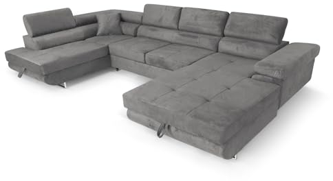 Ecksofa Aller U XXL-Ecksofa mit Schlaffunktion und Zwei Bettkästen in Grau, Linke Seite (Grau)