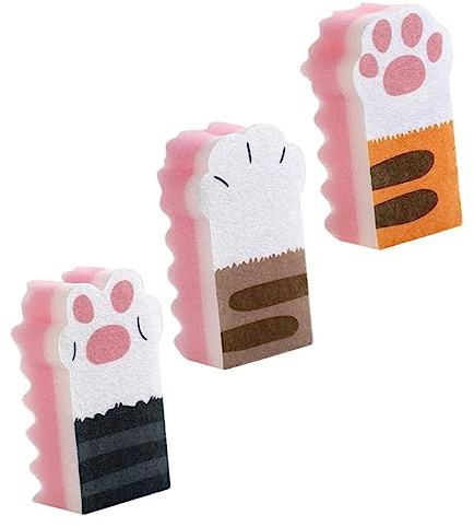 PartyKindom 3pcs Cat Claw Sponge Scrubber, Thickened Cleaning Sponge with Non-Woven Cloth, Non-Stick Oil Dishwashing Pads for Kitchen Sink and Pots Random Color