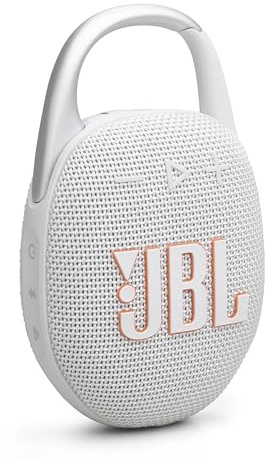 JBL Clip 5 - Ultra-Portable, Waterproof & Dustproof Bluetooth Speaker, Big Pro Sound with punchy bass, Integrated carabiner, Up to 12 Hours of Play, Made in part with recycled materials (White)