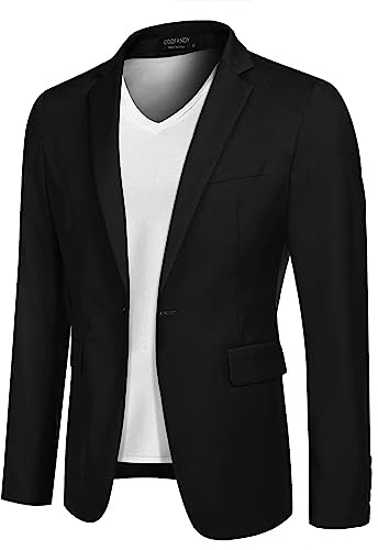 COOFANDY Veste de costume pour homme - Style sportif et décontracté - 1 bouton - Couleur unie - Coupe droite, Noir , S