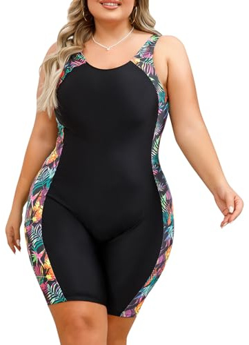 IBAKOM Women One-Piece Swimsuit Tummy Control Plus Size Swimsuit Rash Guard Boyleg Monokinis Surfing Bathing Suit Contrast Colors