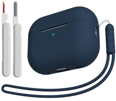 KOKOKA Funda de Silicona Compatible con AirPods Pro 2/1 con Kit de Limpiador y Cordón, Anti-rasguños, Anti-Polvo, Funda Case Premium Silicona para AirPods Pro 2.ª/1.ª Generación, Midnight Blue