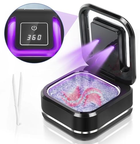 Máquina limpiadora ultrasónica de dentaduras postizas para protectores nocturnos, protectores bucales, joyas, aparatos ortopédicos, cápsula de limpieza dental de 28 W con temporizador digital, modo de