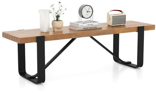 RELAX4LIFE Sitzbank für Esszimmer, Esszimmerbank 152,5 x 43 x 44 cm, 2-3 Sitzer Holzbank mit Metallrahmen, Esstischbank bis 300 kg belastbar, Landhausstil für Flur Wohnzimmer