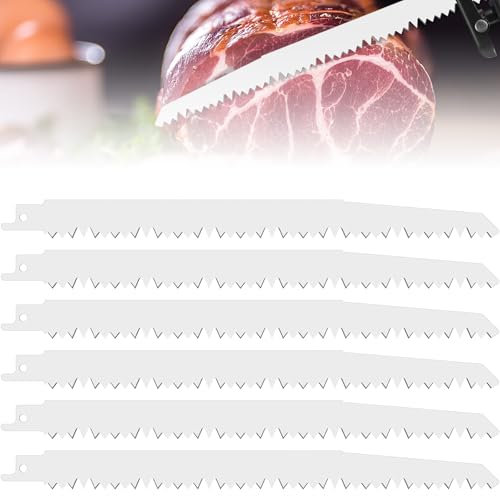 shaojian 6 lame per seghetto alternativo da 22,9 cm, per taglio di alimenti, 5TPI, a denti grandi, in acciaio inox, lame per sega alternativa, multi taglio, per carne congelata, manzo, tacchino, osso,