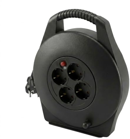 INKT1001 Infitronic Kabeltrommel/Kabelbox 10m Schwarz für Innenbereich, IP20, mit 4x Schutzkontaktsteckdosen & Überhitzungsschutz, H05VV-F 3G1,5mm², 230V, ergonomischer Griff