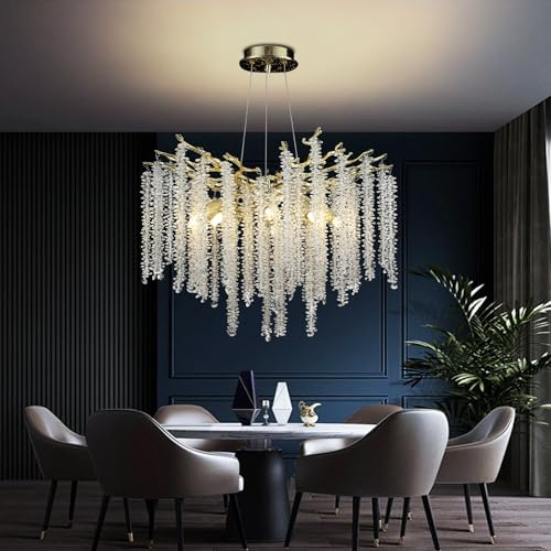 Luxury Tree Branch Kronleuchter, Modern Kronleuchter Kristall Leuchte, Große Rund Luxus Kristall Pendelleuchte, Raindrop Kristall Hängeleuchte Light Fixture für Esszimmer, Wohnzimmer(Gold 60cm)