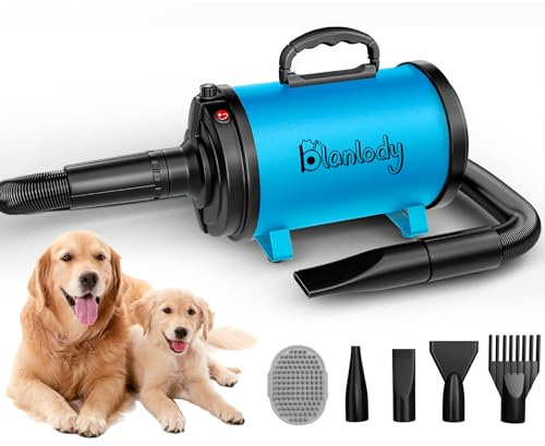 Blanlody Dog Hair Dryer Blaster 3200W/4.5HP Pet Grooming Hair Dryer | Low Noise Temperature Heater with 4 Different Nozzles and Pet Grooming Brush
