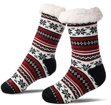 Snowflake Ultra-thick Cashmere Slipper Home Socks, Schneeflocke Hüttensocken Kuschelsocken, Weihnachtsstrümpfe, Stoppersocken, Rutschfeste Flauschige Socken für Damen und Herren Weihnachten (A)