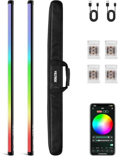 VILTROX 2 Pack LED Stick Light Kit, 30W Full Color LED Tube Light with Built-in 14.8V/3300mAh Battery and USB-C 35W Fast Charging, RGBW Video Light for Photography and Filmmaking (K90 Kit)