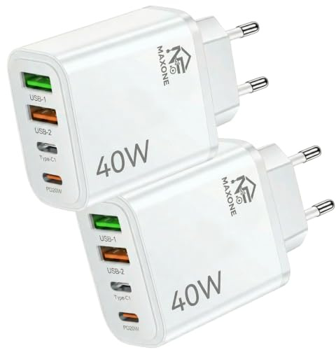 Pack 2 Cargador USB C Carga Rápida - Enchufe Multiple 40 W - Cargador Móvil USB Múltiple 4 Puertos - Adaptador USB C Compatible con Samsung, iPhone - iPad, Google, Carga Rapida, Portátil 40W