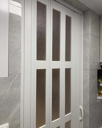 Blazea Schiebetür Falttür 80 Zoll Hohe Falttüren für Den Innenbereich, PVC-Schiebetüren mt Fenstern, Keller-/Badezimmer-/kleine Raumfalttür Nach Maß(60x203cm(23.6x80in))