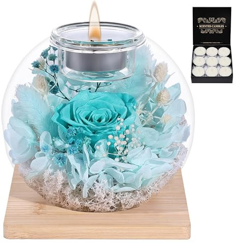 FRFG Rose Eternelle, Cadeaux d'anniversaire pour Femmes, Vraies Roses Eternelles avec Couvercle en Verre, Cadeaux pour Femmes, Sœurs, Petites Amies pour Anniversaire, Thanksgiving, Noël (Cyan)