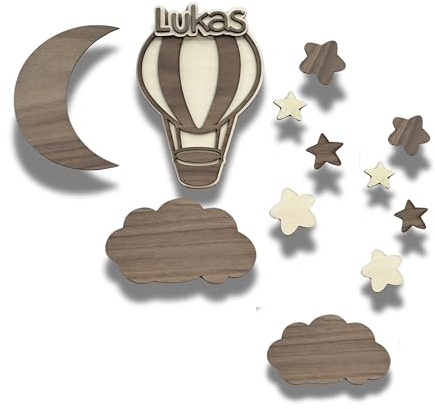 Generisch NordicDeern Türschild Kinderzimmer, Namensschild Tier aus Holz personalisiert für Babyzimmer Wand Wandbild Dekoration Dekoration mit Name aus Holz, Pferd Tiere (Heißluftballon 3)