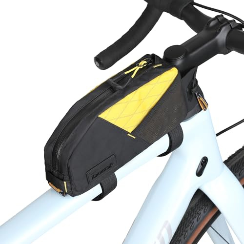 SUNTTELF Oberrohrtasche Fahrrad Top-Tube-Fahrradtasche, Fahrrahmenbeutel, Vordere Fahrradtasche, Zubehör für Mountainbike, Gravelbike und Rennrad, Packtasche mit Zwei Montagesystemen(Gelb)