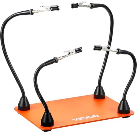 VEVOR Stazione di Saldatura Magnetica Terza Mano con 4 Bracci Flessibili, Morsetti a Coccodrillo Base in Acciaio Antiscivolo, Supporto Ausilio per Saldatura per Riparazioni, Hobby, Fai da te