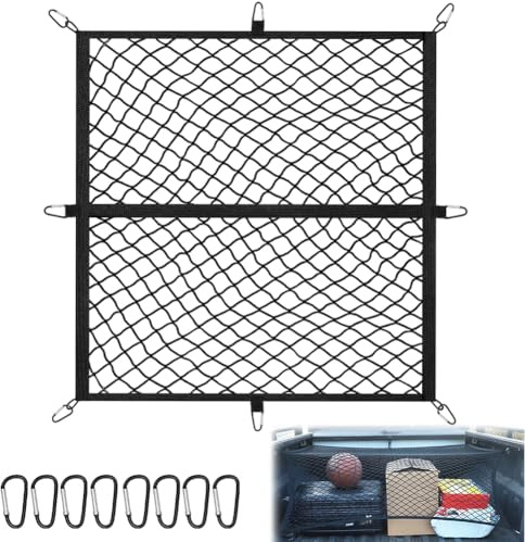 Rete bagagli con 8 ganci, rete bagagli per auto, 1,2 x 1,2 m, estensibile fino a 2,1 m x 2,1 m, rete per bagagliaio, rete di sicurezza del carico per furgoni, SUV e camion