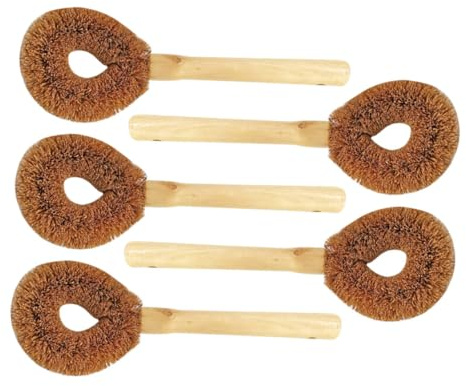 Garneck 5pcs Pot Brush Wooden Handle Dish Scrubber Kitchen Cleaning for Pot Dishes Washing up Brushes