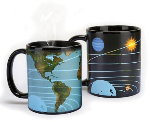 Syzplnwy Magische Tasse mit Sonnensystem, Erde, pädagogischer Farbwechsel, wärmeaktiviertes Weltkarten-Design, Geschenk, 330 ml
