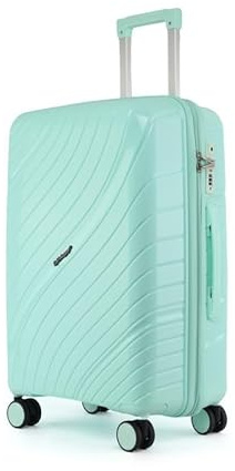 Fly Kite Luggage Carry On Cabin Suitcase 55 x 38 x 22 cm, 20 inch - 100% Polypropylene Hard Shell Aluminium Trolley Handle Real TSA Secure Lock 3 Digit 360° Smooth Wheels Lightweight Light Green