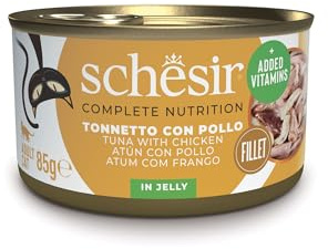 Schesir, Thon avec Poulet en gelée, Nourriture Humide complète pour Chats, en Conserve, 100% ingrédients naturels, sans cruauté, 12 x 85 g