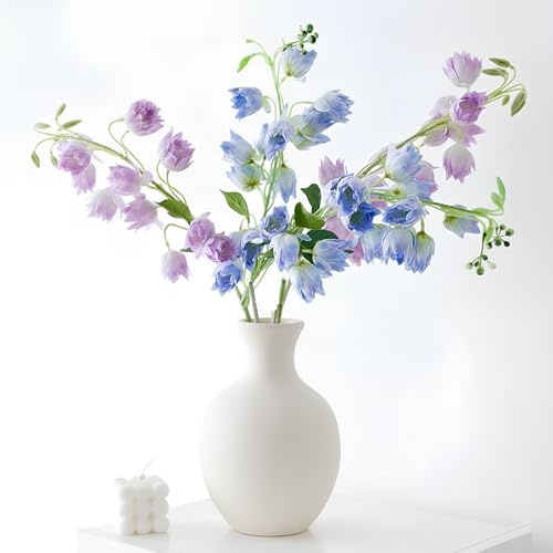 4Pcs 33.5 Artificial Bluebell Flowers Realistic Silk Blue and Purple Faux Bellflower Stems Fake Campanula Flowers Bridal Bouquet Outdoors Fake Plants for Wedding Centerpieces Home Office Decoration