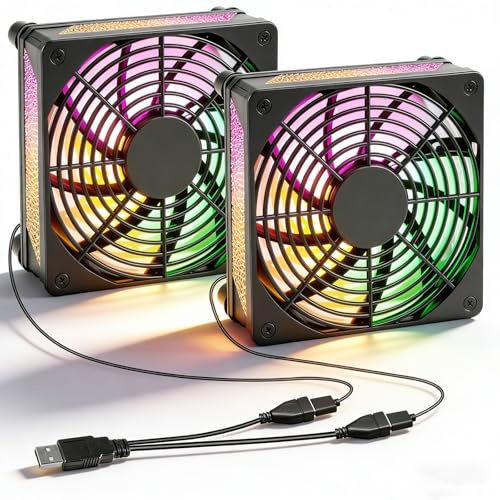 120 mm USB-fläkt medfärgglad LED, metallgrillskydd husfläkt för PC/TV-box/mottagare/AV-kabin