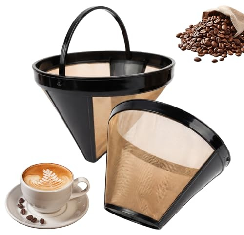 2 filtros de café permanentes reutilizables de tamaño, filtro de café de acero inoxidable con asa, para máquina de café de 8 a 12 tazas, lavable y reemplazo de papel de filtro