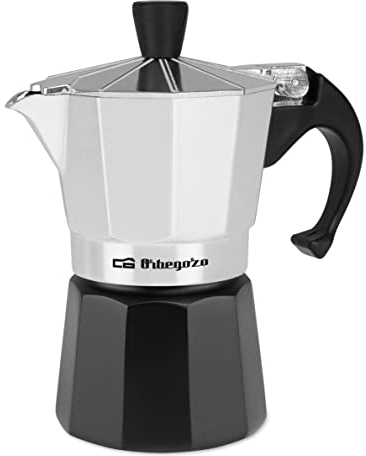 Orbegozo KFM 230, Cafetera Italiana, 2 tazas, apta para cocina de gas, vitrocerámica y electrica, aluminio, color negro y silver