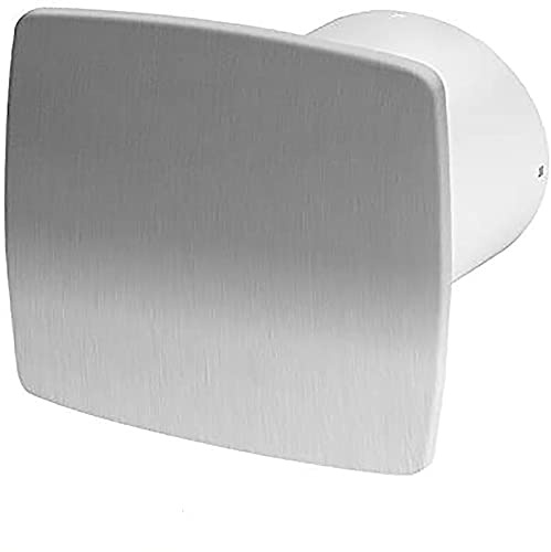 Ventilador extractor silencioso de baño de 125 mm con temporizador y humidistat, panel frontal de acero inoxidable y válvula antirretorno KWS125H+PNI+ZZ