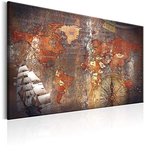 decomonkey Bilder Weltkarte 120x80 cm 1 Teilig Leinwandbilder Bild auf Leinwand Vlies Wandbild Kunstdruck Wanddeko Wand Wohnzimmer Wanddekoration Deko Welt Landkarte Kontinente