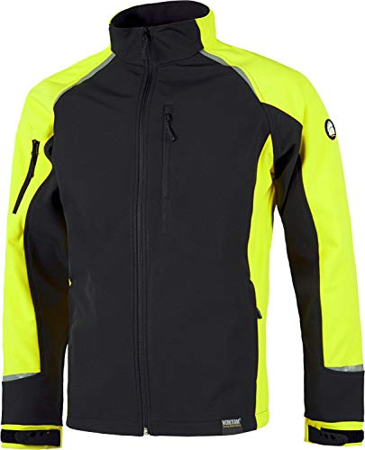 Work Team Chaqueta Softshell Bicolor Resistente al desgarro con Membrana Interior Transpirable. Hombre Negro+Amarillo A.V. L