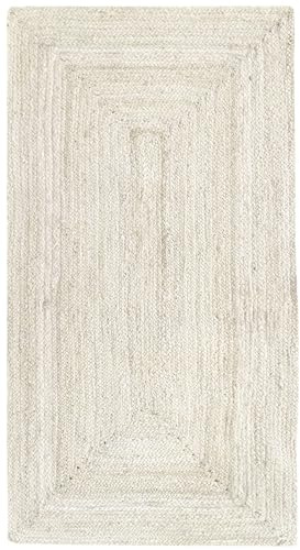 HAMID - Jute Teppich Elfenbein, Alhambra Teppich Handgefertigt Jute 100% Naturfaser de Jute, Wohnzimmer, Esszimmer, Schlafzimmer, Flurvorleger, Farbe Elfenbein, (80x150cm)