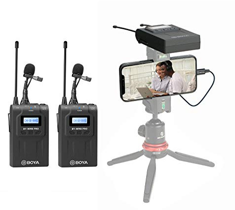 BOYA BY-WM8 Pro-K2 sistema de micrófono de lavalier inalámbrico de doble canal 2 transmisor y 1 receptor para cámara réflex digital, videocámara, Youtube, Street Interview, Livesteam Teamwork Vblog